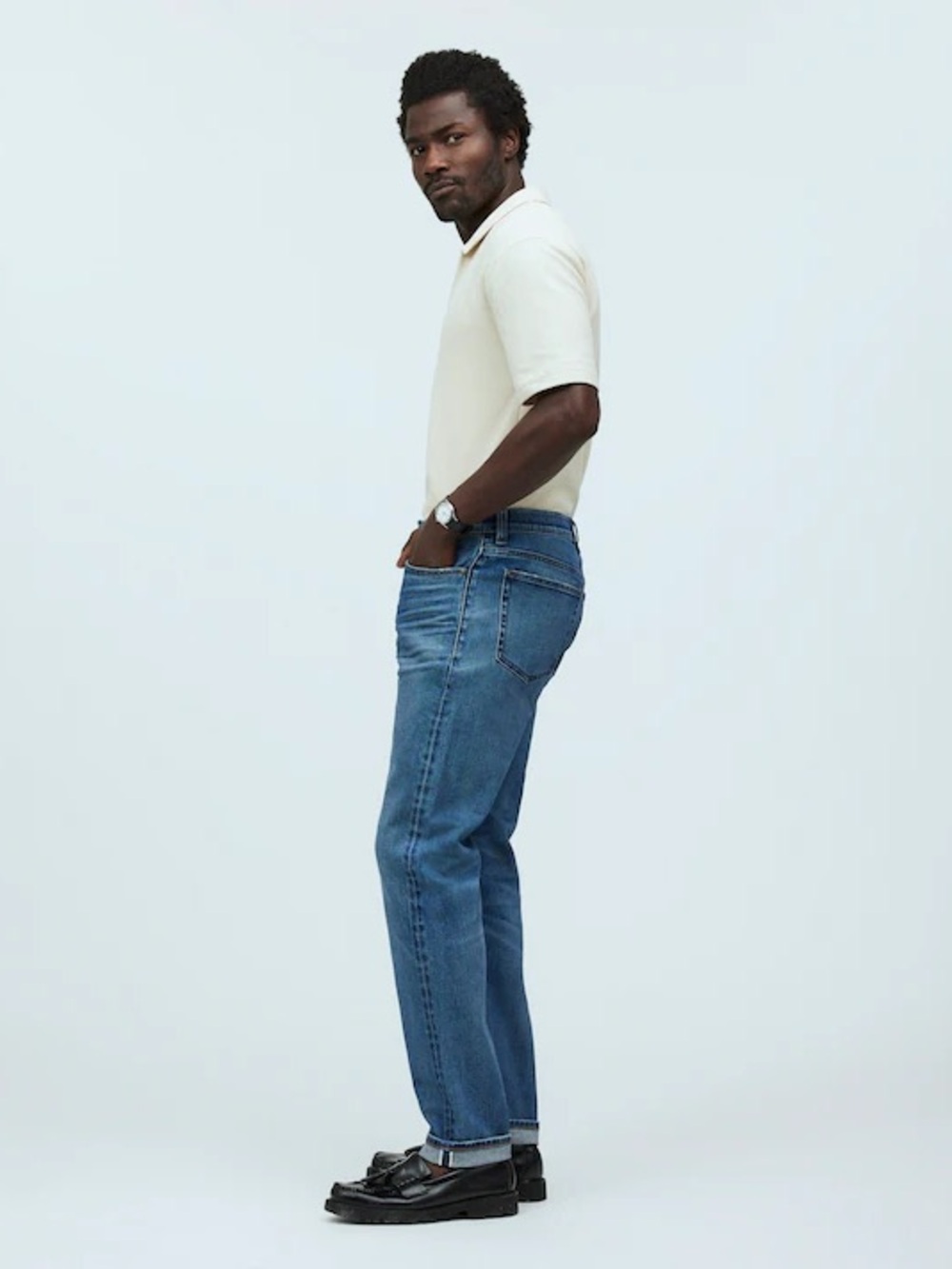 Madewell Men's Blue Washed Straight Jeans - Picture 2 of 11